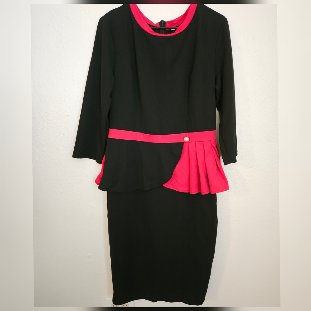 2/$20 Chic Black Dress with Red Peplum